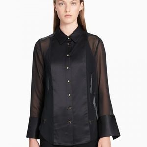 Calvin Klein Black Satin/Sheer Blouse Size S - NWT